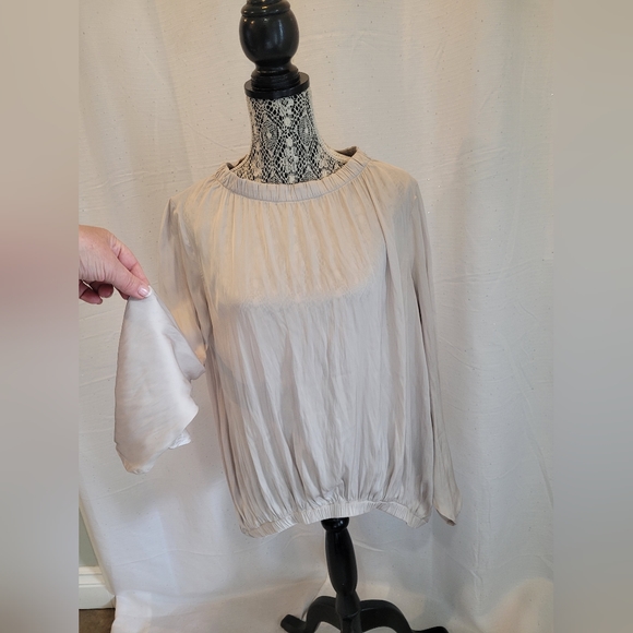 Zero + Maria Cornejo Sz 8 Long Sleeve Blouse RUCHED BUBBLE TOP champagne color - Picture 7 of 8